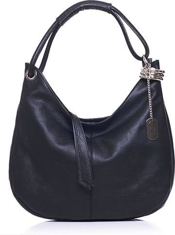 Anna Morellini Leder-Schultertasche "Alba" in Schwarz - (B)38 x (H)34 x (T)10 cm