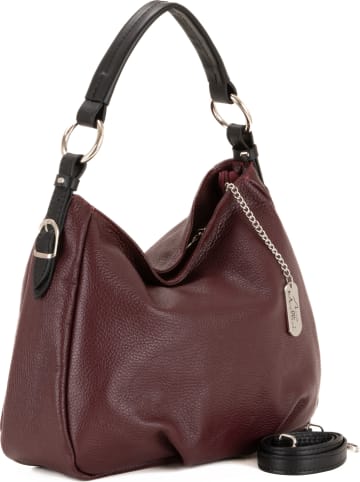Anna Morellini Leder-Schultertasche "Noemi1" in Bordeaux - (B)30,5 x (H)26 x (T)9 cm