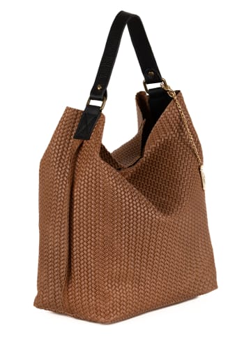 Anna Morellini Leder-Schultertasche "Sebastiana" in Braun - (B)38 x (H)36 x (T)14 cm