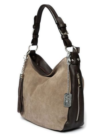 Anna Morellini Leder-Schultertasche "Forena" in Taupe/ Braun - (B)32 x (H)25 x (T)11 cm