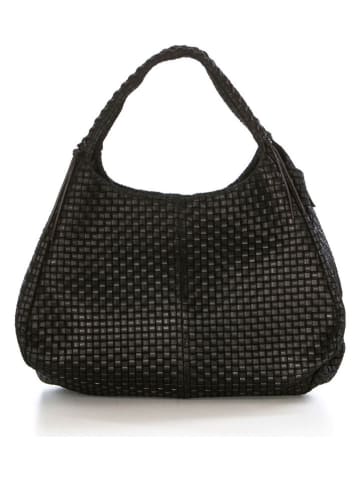 Lucca Baldi Leder-Schultertasche "Pitigliano" in Schwarz - (B)41 x (H)34 x (T)30 cm