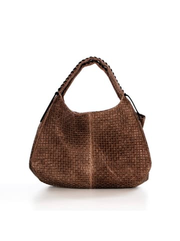 Lucca Baldi Leder-Schultertasche "Pitigliano" in Braun - (B)41 x (H)34 x (T)30 cm