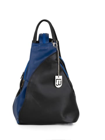 Lucca Baldi Skórzany plecak "Novara" w kolorze czarno-niebieskim - 29 x 34 x 13 cm