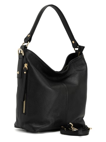 Lucca Baldi Leren schoudertas "Carrara" zwart - (B)36 x (H)28 x (D)12 cm