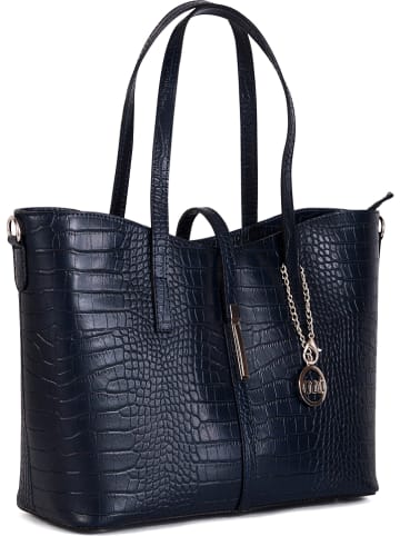 Mia Tomazzi Skórzana torebka "Valbrona" w kolorze granatowym - 40 x 27 x 14 cm