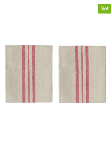 OYOY living design 2-delige set: theedoeken "Linu" beige/rood - (L)45 x (B)45 cm