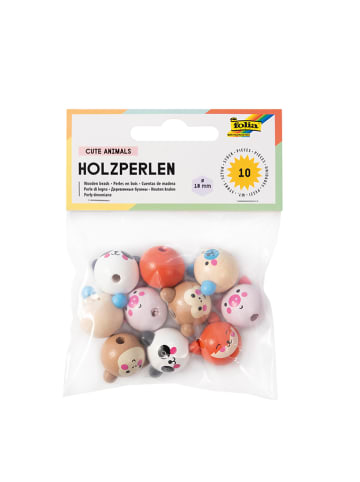folia PAPER Houten kralen "Cute animals" meerkleurig - Ø 1,8 cm - 10 stuks