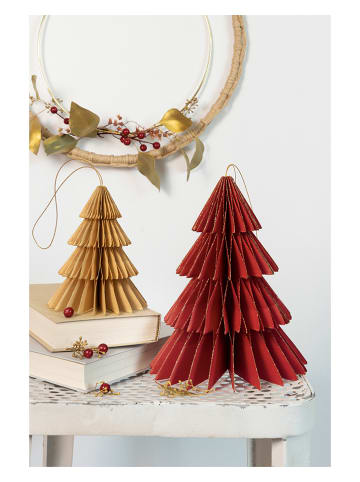 folia PAPER 2-delige set: papieren boompjes "Hygge Xmas Trees" beige/rood