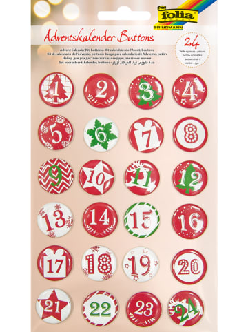 folia PAPER Adventskalender-Buttons in Rot/ Grün - 24 Stück