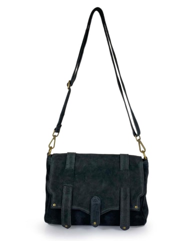 ORE10 Leder-Umhängetasche "Sim" in Schwarz - (B)30 x (H)21 x (T)8 cm