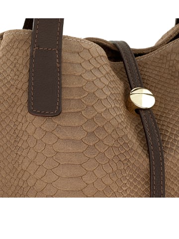 ORE10 Leder-Schultertasche "Acacia" in Taupe - (B)30 x (H)26 x (T)16 cm