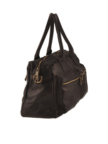 ORE10 Leder-Henkeltasche "Starna" in Schwarz - (B)34 x (H)26 x (T)14 cm