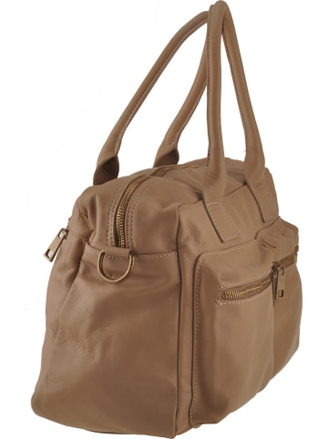 ORE10 Leder-Henkeltasche "Starna" in Taupe - (B)34 x (H)26 x (T)14 cm