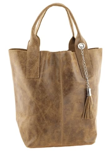 ORE10 Leder-Shopper "Laura" in Beige - (B)38 x (H)41 x (T)20 cm