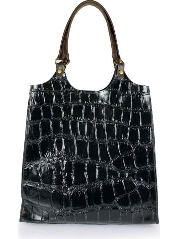 ORE10 Leder-Shopper "Prince" in Schwarz - (B)32 x (H)35 x (T)13 cm