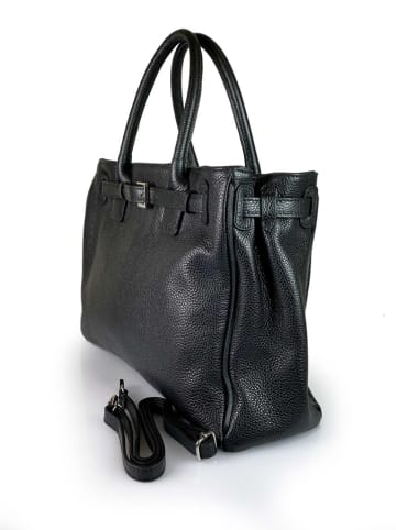 ORE10 Leder-Henkeltasche "Trast" in Schwarz - (B)38 x (H)28 x (T)15 cm