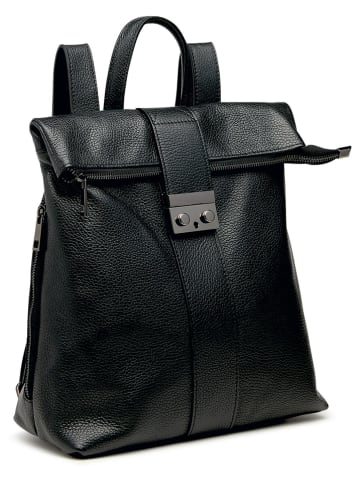 ORE10 Leder-Rucksack "Estro" in Schwarz - (B)33 x (H)38 x (T)14 cm
