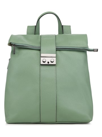 ORE10 Skórzany plecak "Estro" w kolorze jasnozielonym - 33 x 38 x 14 cm