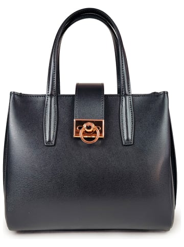 ORE10 Leder-Henkeltasche "Senio" in Schwarz - (B)28 x (H)22 x (T)13 cm