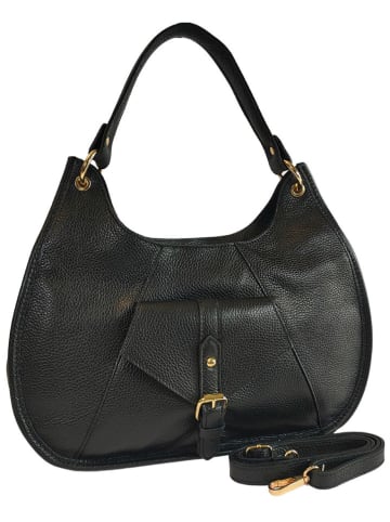 ORE10 Leder-Schultertasche "Miser" in Schwarz - (B)35 x (H)30 x (T)9 cm