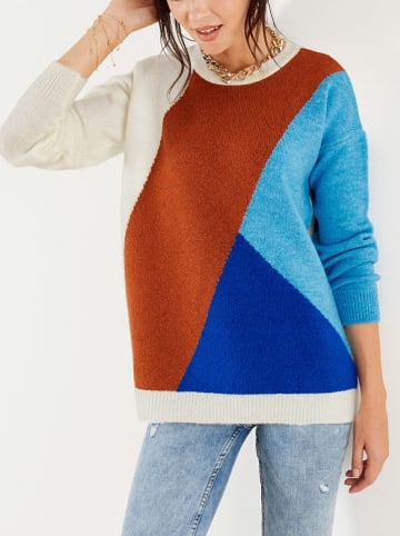Milan Kiss Pullover in Creme/ Camel/ Blau