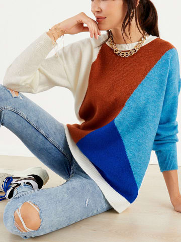 Milan Kiss Pullover in Creme/ Camel/ Blau
