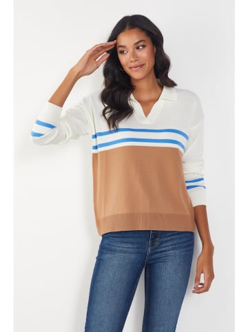 Milan Kiss Pullover in Creme/ Hellbraun/ Blau