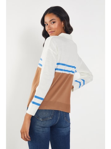 Milan Kiss Pullover in Creme/ Hellbraun/ Blau
