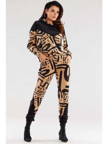 Awama Spodnie w kolorze jasnobrązowo-czarnym