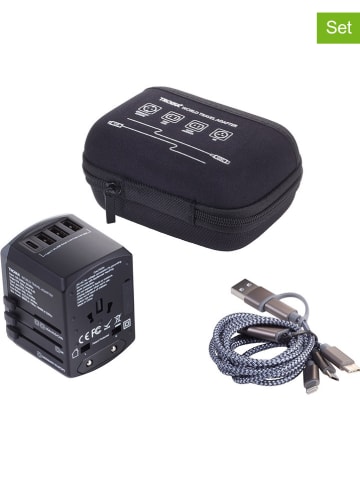 Troika 3-delige reisadapterset zwart