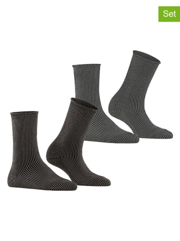 ESPRIT 2-delige set: sokken ''Vertikal Stripe'' zwart/beige/grijs