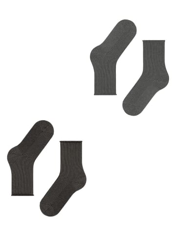 ESPRIT 2er-Set: Socken ''Vertikal Stripe'' in Schwarz/ Beige/ Grau