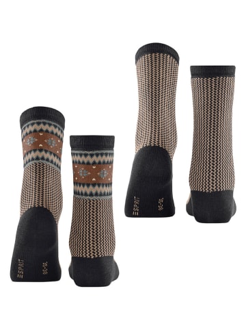 ESPRIT Skarpety (2 pary) "Scandi" w kolorze czarno-beżowym