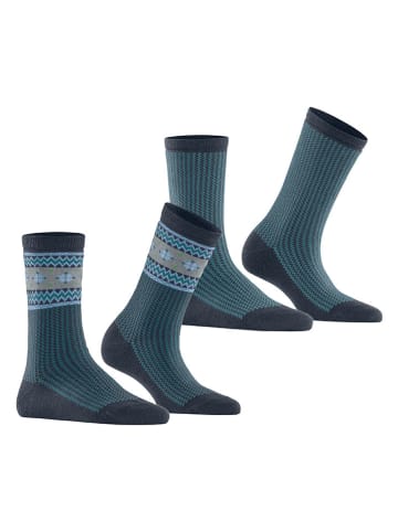 ESPRIT 2er-Set: Socken ''Scandi'' in Anthrazit/ Türkis