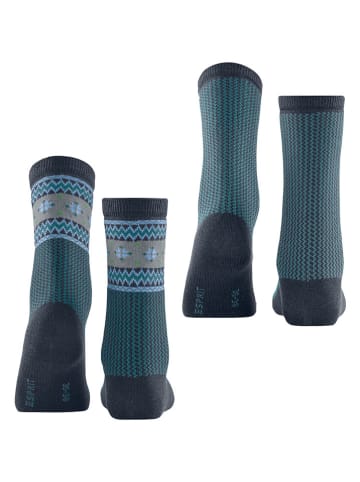 ESPRIT 2er-Set: Socken ''Scandi'' in Anthrazit/ Türkis