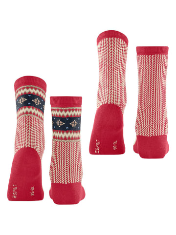 ESPRIT 2er-Set: Socken ''Scandi'' in Beige/ Rot