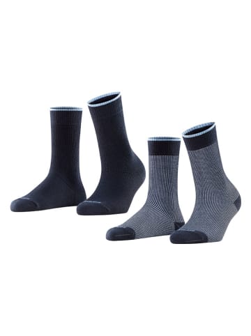 ESPRIT 2er-Set: Socken ''Piqué'' in Dunkelblau/ Hellblau