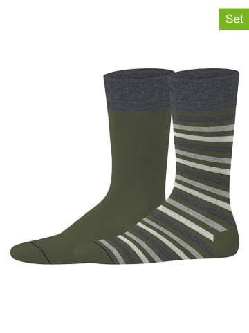 ESPRIT 2er-Set: Socken ''Stripe'' in Khaki