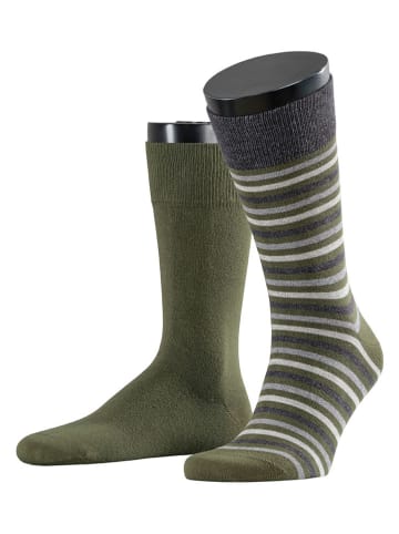 ESPRIT 2er-Set: Socken ''Stripe'' in Khaki