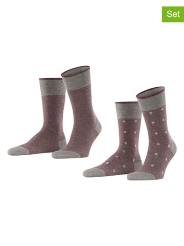 ESPRIT 2er-Set: Socken ''Piqué'' in Grau/ Rot