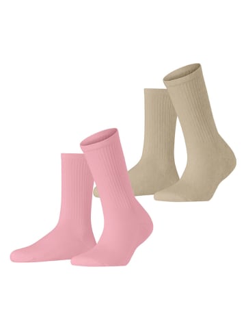 ESPRIT 2er-Set: Socken "Basic Tennis" in Beige/ Rosa
