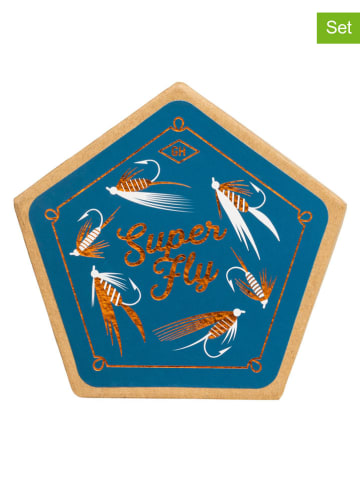 Gentlemen's Hardware 4-delige set: onderzetters "Fishing" blauw - (B)13,4 x (H)13,4 cm