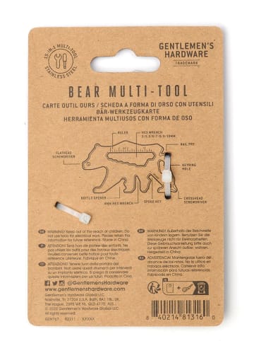 Gentlemen's Hardware 15-in-1 multitool "Bear" zilverkleurig - (L)6,9 cm