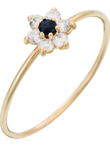 OR ÉCLAT Gouden ring "Blue Flower" met zirkonia's en saffieren