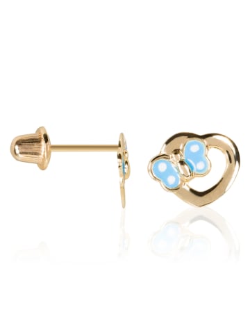 OR ÉCLAT Złote kolczyki-wkrętki "Petit Coeur bleu"