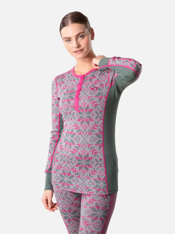 KARI TRAA Merinowoll-Thermounterhemd "Else" in Pink/ Grün