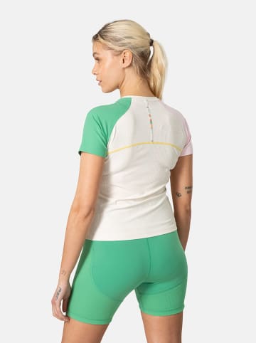KARI TRAA Trainingsshirt "Linnea" in Creme/ Rosa/ Grün