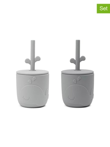 done by deer 2-delige set: bekers met rietje "Wally" grijs - vanaf 12 maanden