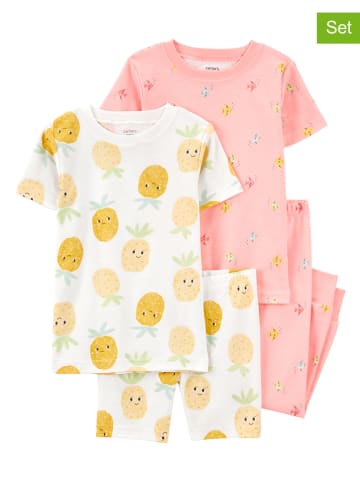 carter's 2er-Set: Pyjamas in Weiß/ Orange/ Rosa