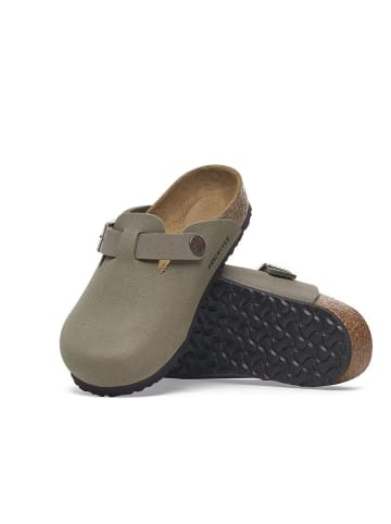 Birkenstock Skórzane chodaki "Boston" w kolorze szarym